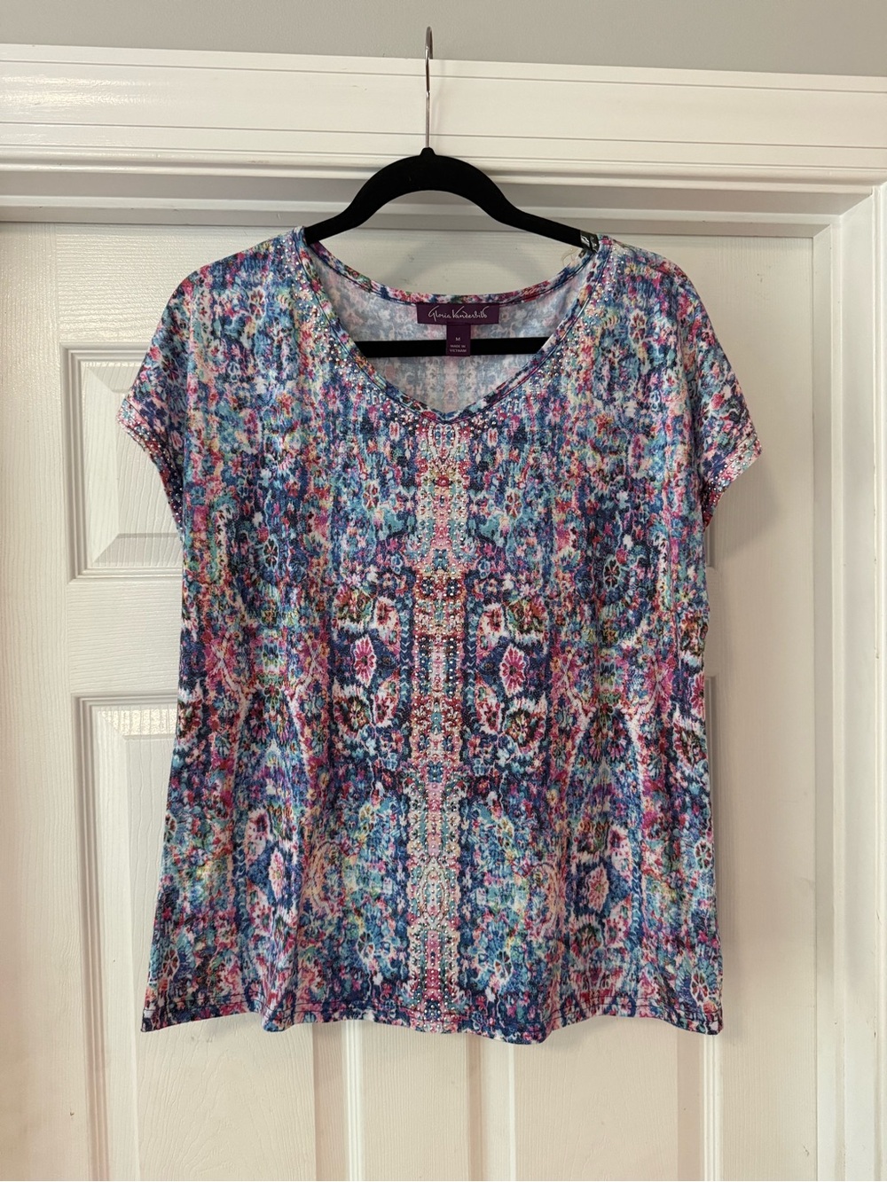 Gloria Vanderbilt Multicolor Printed Short Sleeve Tee